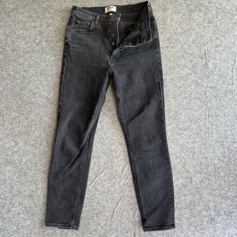 AGOLDE High Rise Slim Straight Jeans Faded Black Button Fly Size 27